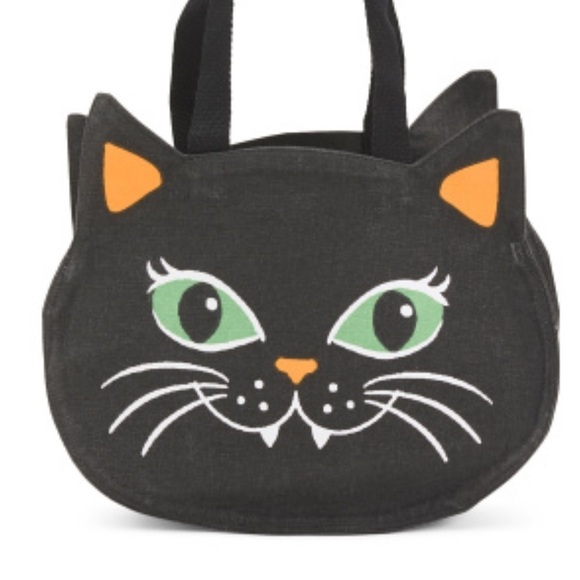 Handbags - Black Cat Face denim double sided Tote Bag